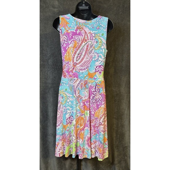 RALPH LAUREN Hawaiian Dress P/P Fit Flare  Paisley Jersey Summer  Stretch - Picture 7 of 12